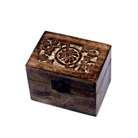 Caja de aromaterapia de mango, rectangular, tono natural, tapa floral, 6 huecos - orden y acceso rápido a aceites