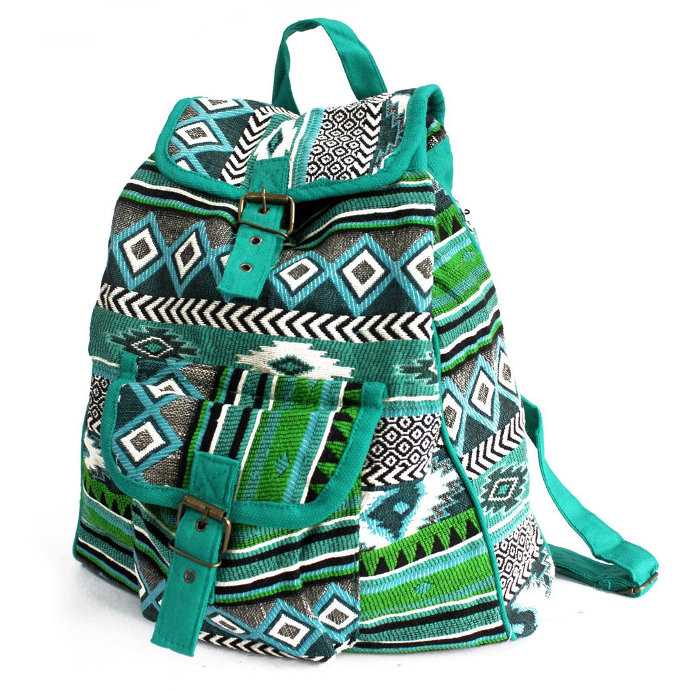 Mochila Teal de tejido Jacquard, bolso casual en color azul verdoso y textura entrelazada - armonía energética