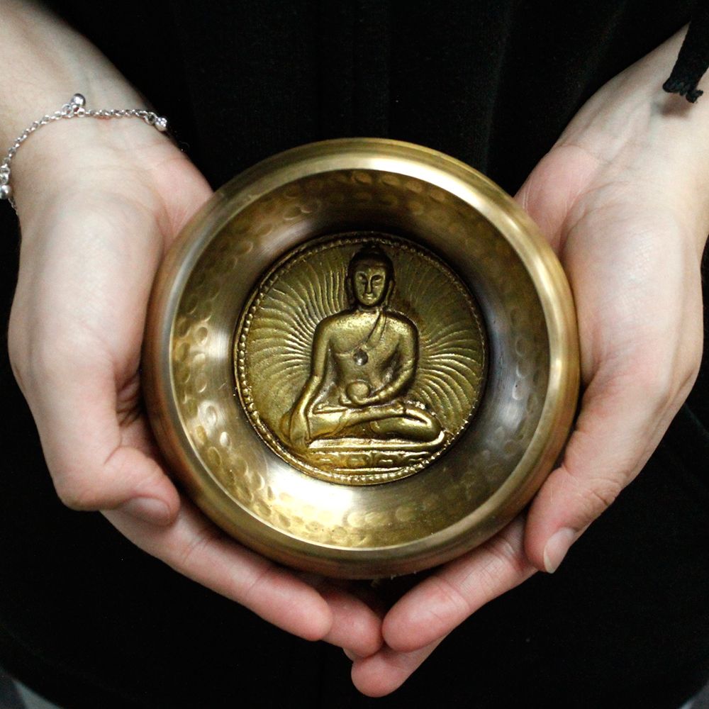Cuenco tibetano set Medicina Buda, 10 cm de diámetro y 500 g mínimo, pieza circular para meditación - Armonía energética