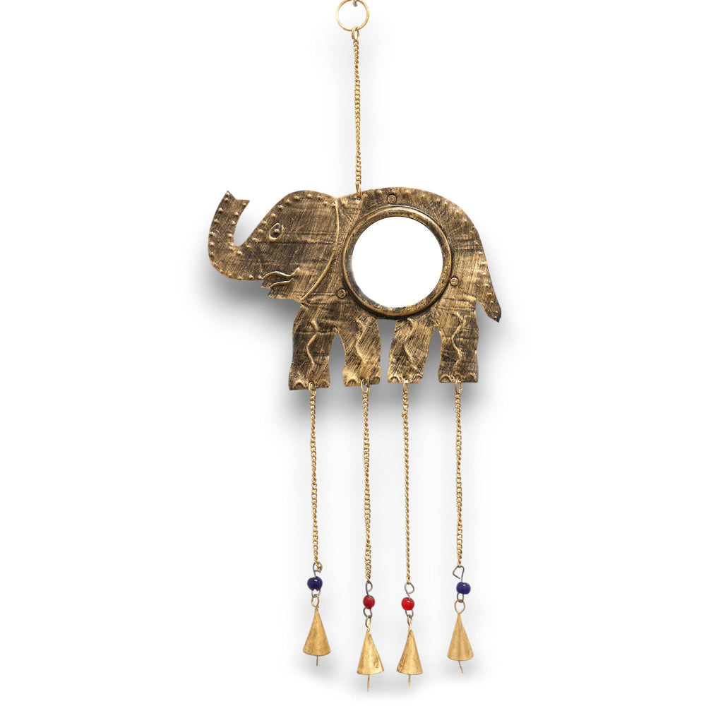 Campanas Indias Elefante grandes en espejo con cuatro piezas, 60 cm, diseño étnico distintivo - armonizan espacios