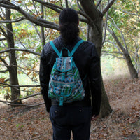 Mochila Teal de tejido Jacquard, bolso casual en color azul verdoso y textura entrelazada - armonía energética