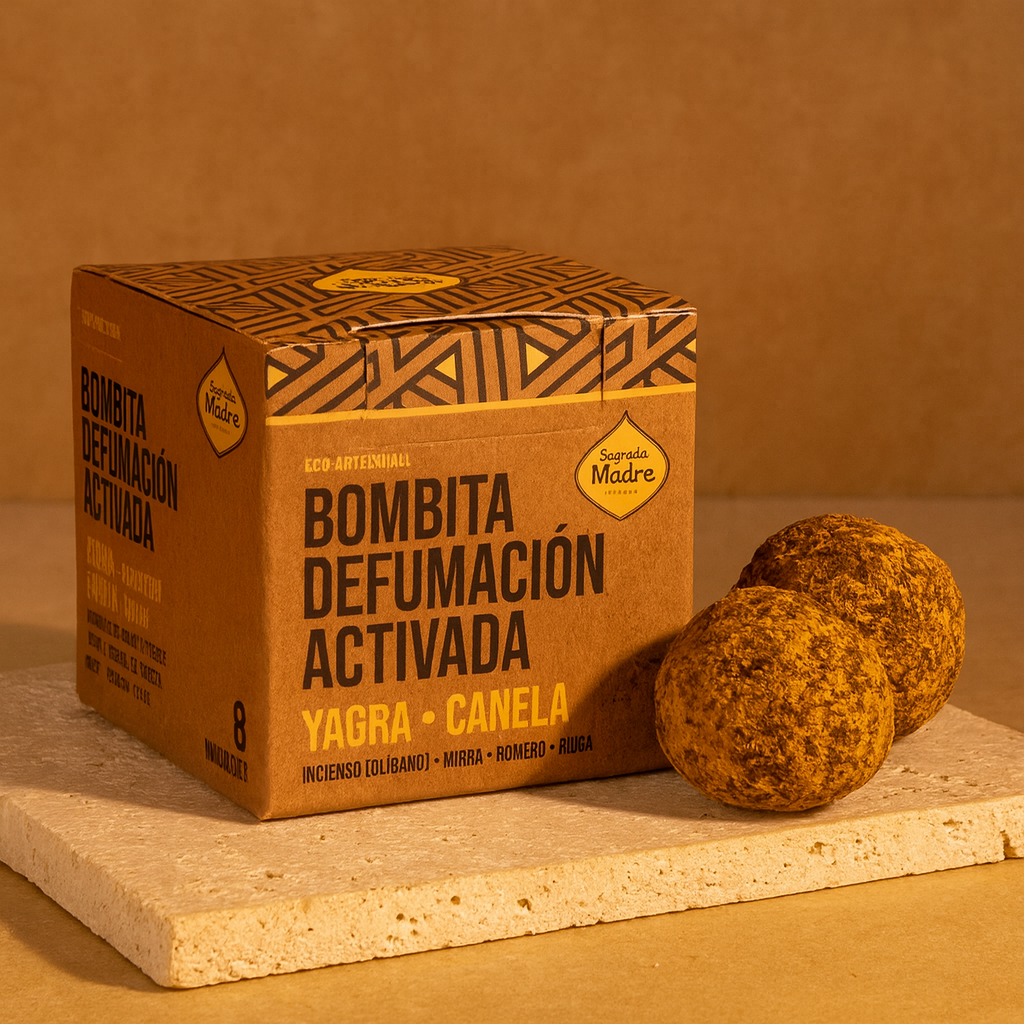 Incienso Yagra-Canela: Caja de 8 bombitas de defumación activadas en esfera, envase compacto - prosperidad y atracción