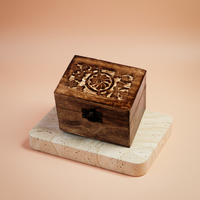 Caja de aromaterapia de mango, rectangular, tono natural, tapa floral, 6 huecos - orden y acceso rápido a aceites
