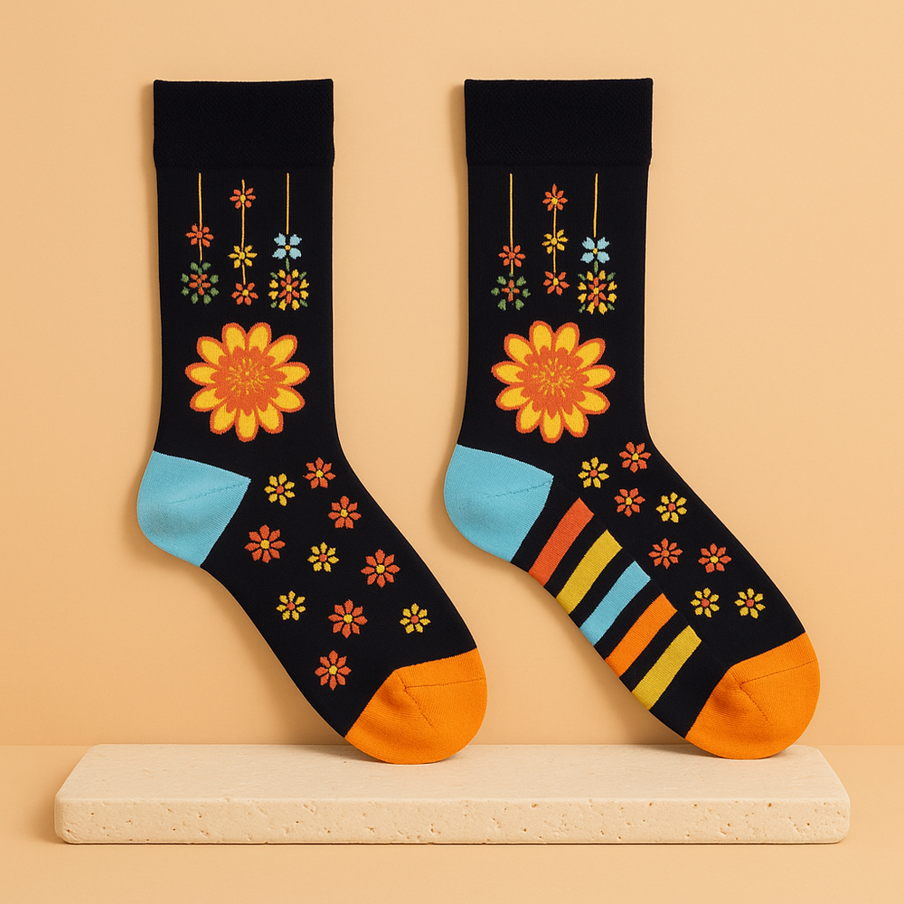 Calcetines orgánicos - Mándala de Flores talla 41-46, diseño floral en tejido orgánico certificado - equilibrio y bienestar