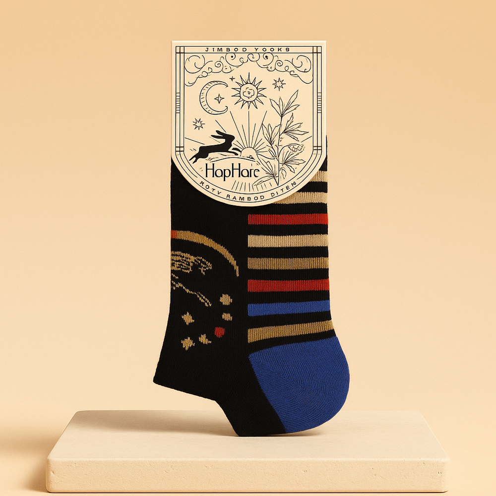 Calcetines de bambú, talla única, fibra suave y transpirable, fases lunares con rayas multicolor - confort cósmico