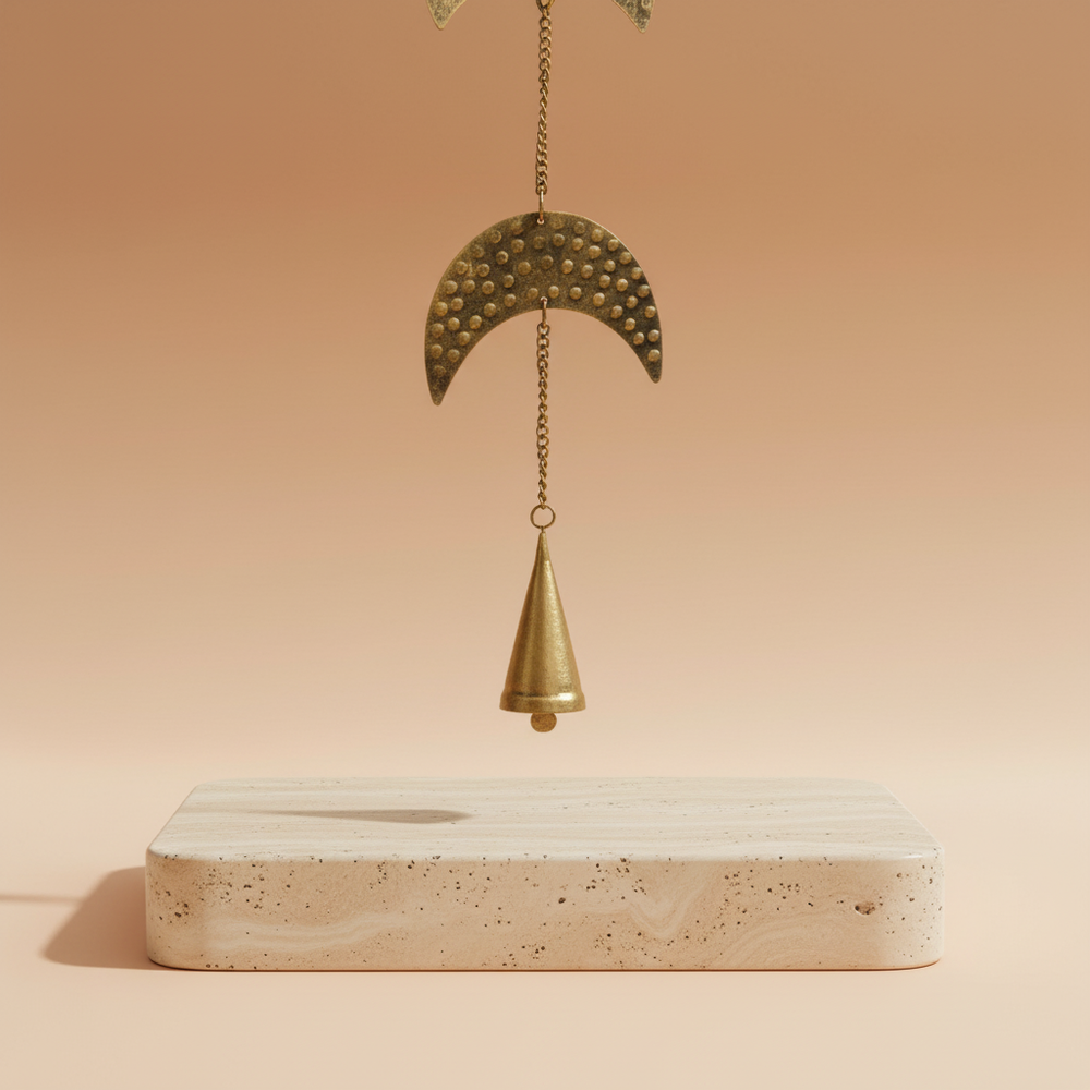 CampanasIndias en forma de campana con diseño de fases lunares, 25 cm - favorecen la armonía espiritual en rituales