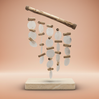 Carillón de madera flotante - Perla, campanillas en tono natural y acabado perlado, armonía y decoración zen - bienestar