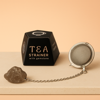Colador de té con cuarzo ahumado, malla de acero inoxidable SUS304 y piedra natural en cadena – enraizamiento y protección