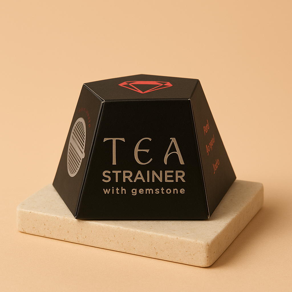 Colador de té con jaspe rojo crudo en acero SUS304, malla con cadena y piedra natural - aporta enraizamiento y vitalidad