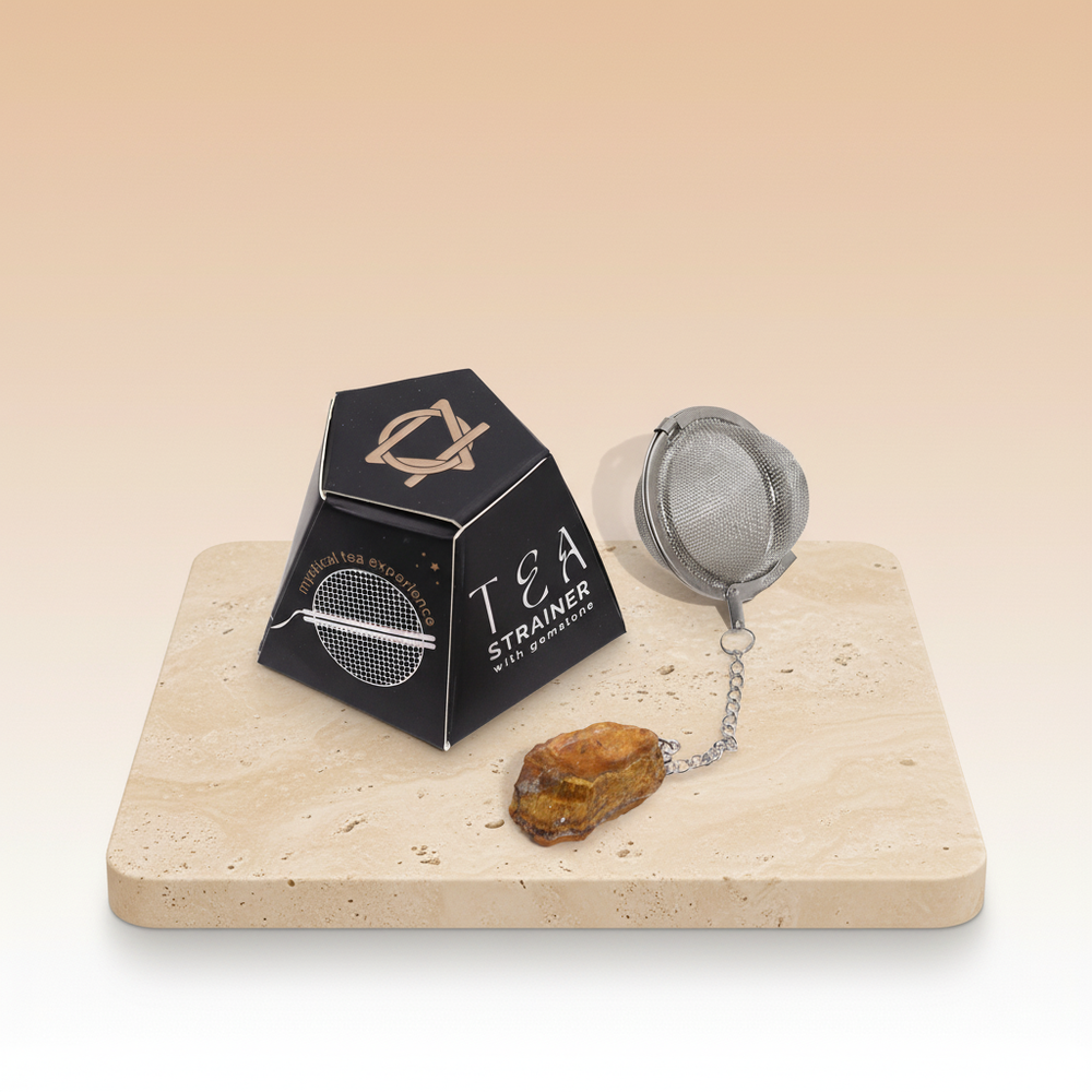 Colador de té de cristal crudo con ojo de tigre dorado, pieza de piedra preciosa - infusiones limpias y sabor realzado