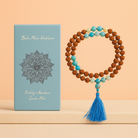 Collar Bali Mala Rudraksha, 49 cm, 108 cuentas azules, Indonesia, diseño inspirado en la Diosa de la Fertilidad - abundancia