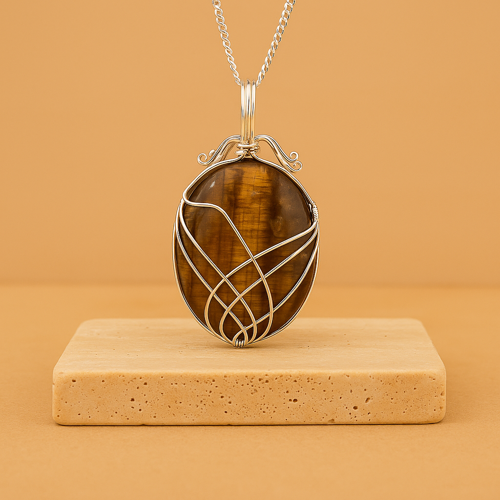 Collar de Ojo de Tigre en Bruto Envueltas en Cascada – Protección