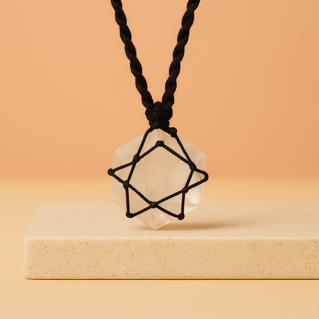 Colgante hexagonal de Howlita Blanca natural entrelazada con cordón resistente - calma y equilibrio emocional