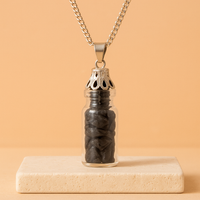 Collar de ónix negro embotellado: gemas en botella de vidrio transparente con tapón, cadena de 50 cm - protección y fortaleza