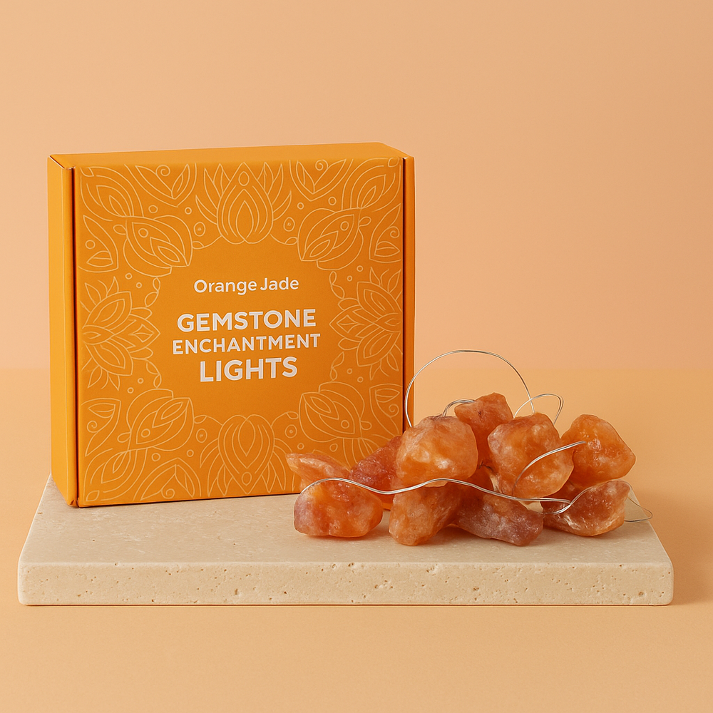 Guirnalda LED con Jade Naranja Natural, piedras auténticas y cable ligero, luz cálida - aporta vitalidad