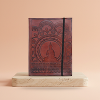 Cuaderno mediano con elástico - Mandala tibetano en cuero vegetal, ideal para meditación - favorece armonía
