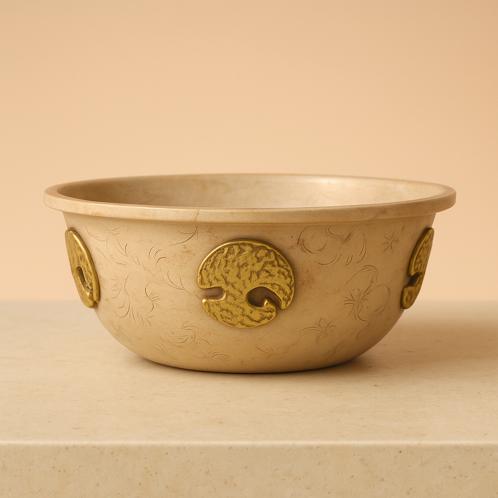 Cuenco ritual de cobre con Árbol de la Vida, 12x5 cm; pulido con adornos dorados – fomenta armonía y conexión espiritual