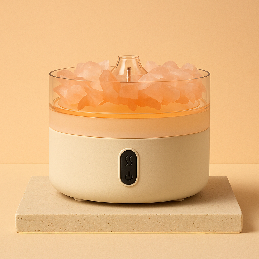 Difusor de Aromas con Sal del Himalaya: de 15 cm, cristales y iluminación LED cálida - ideal para aromaterapia y relajación