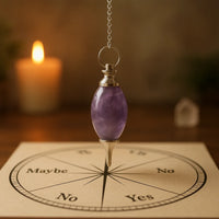 Péndulo Lingam de Amatista natural con cadena plateada, púrpura - útil para meditación y radiestesia - guía intuitiva