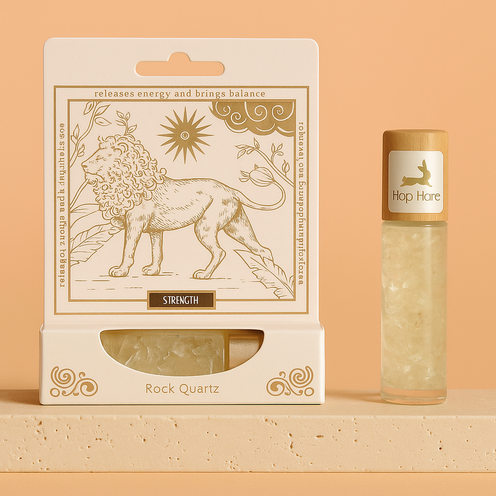 Cuarzo Transparente roll-on 10 ml con tapa de bambú, piedras auténticas y esfera aplicadora - claridad y equilibrio
