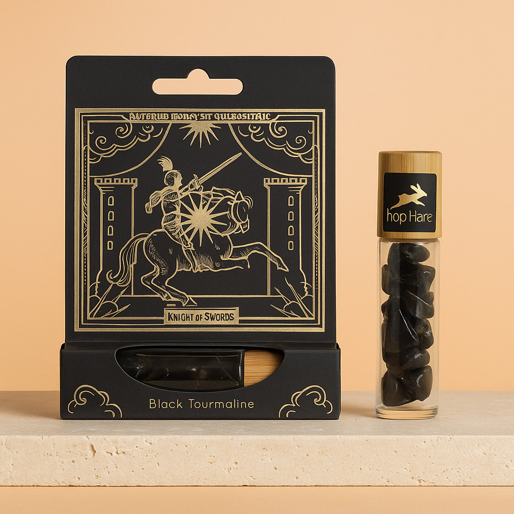 Roll-On Turmalina Negra: frasco de cristal y tapa de bambú, 10 ml, piedras – protección y equilibrio - claridad mental