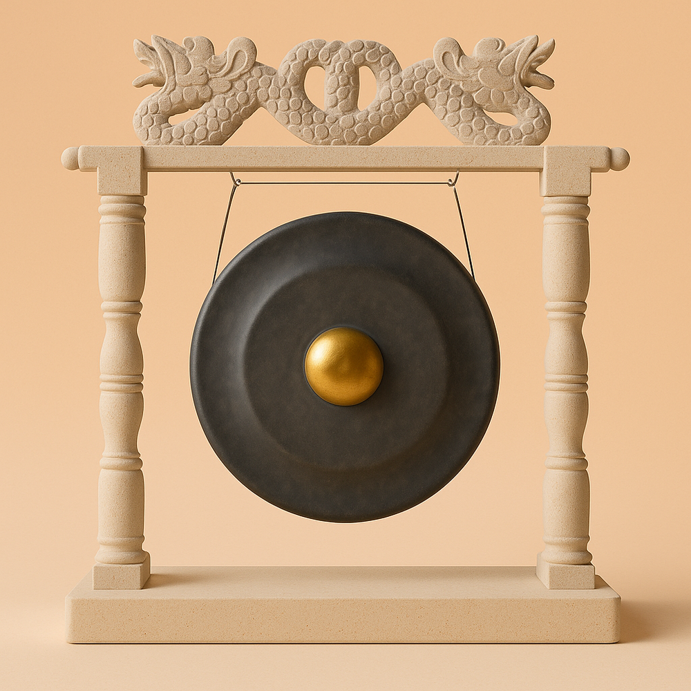 Gong de Meditación mediano de metal con soporte de madera, diámetro 35 cm, color negro - facilita relajación y armonía.