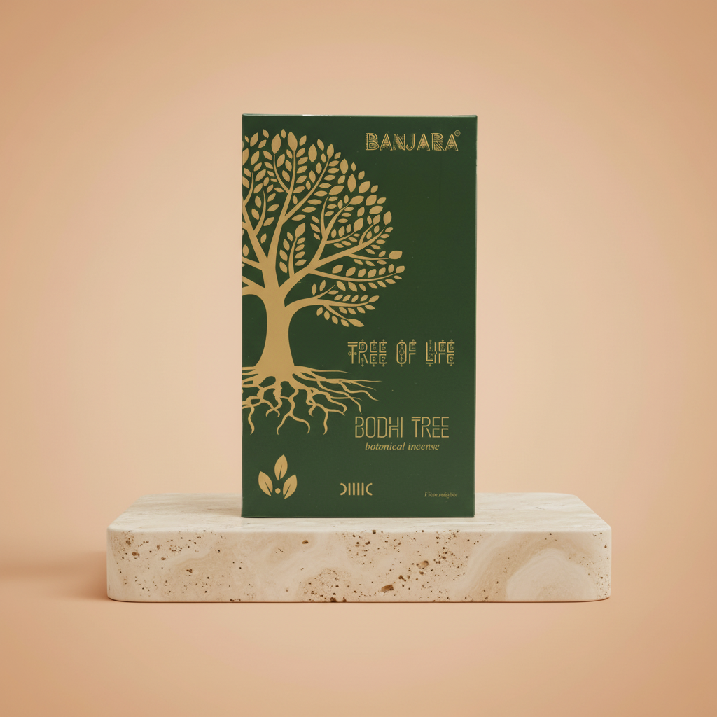 Incienso Botánico Banjara Árbol Bodhi, varilla de base vegetal, formato cilindro, color marfil - calma y concentración