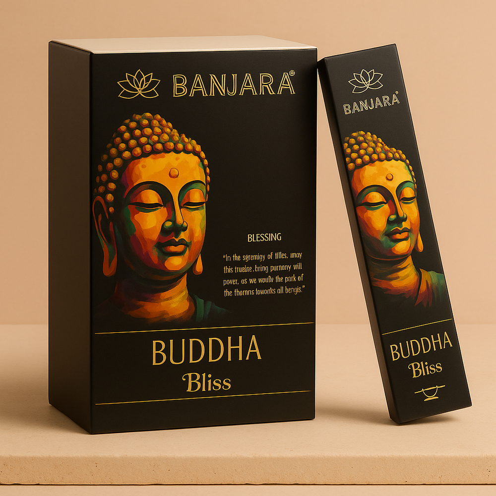 Incienso Buda Banjara - Felicidad, varilla botánica Masala con resinas y hierbas de India; aroma optimista - eleva el ánimo
