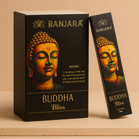 Incienso Buda Banjara - Felicidad, varilla botánica Masala con resinas y hierbas de India; aroma optimista - eleva el ánimo