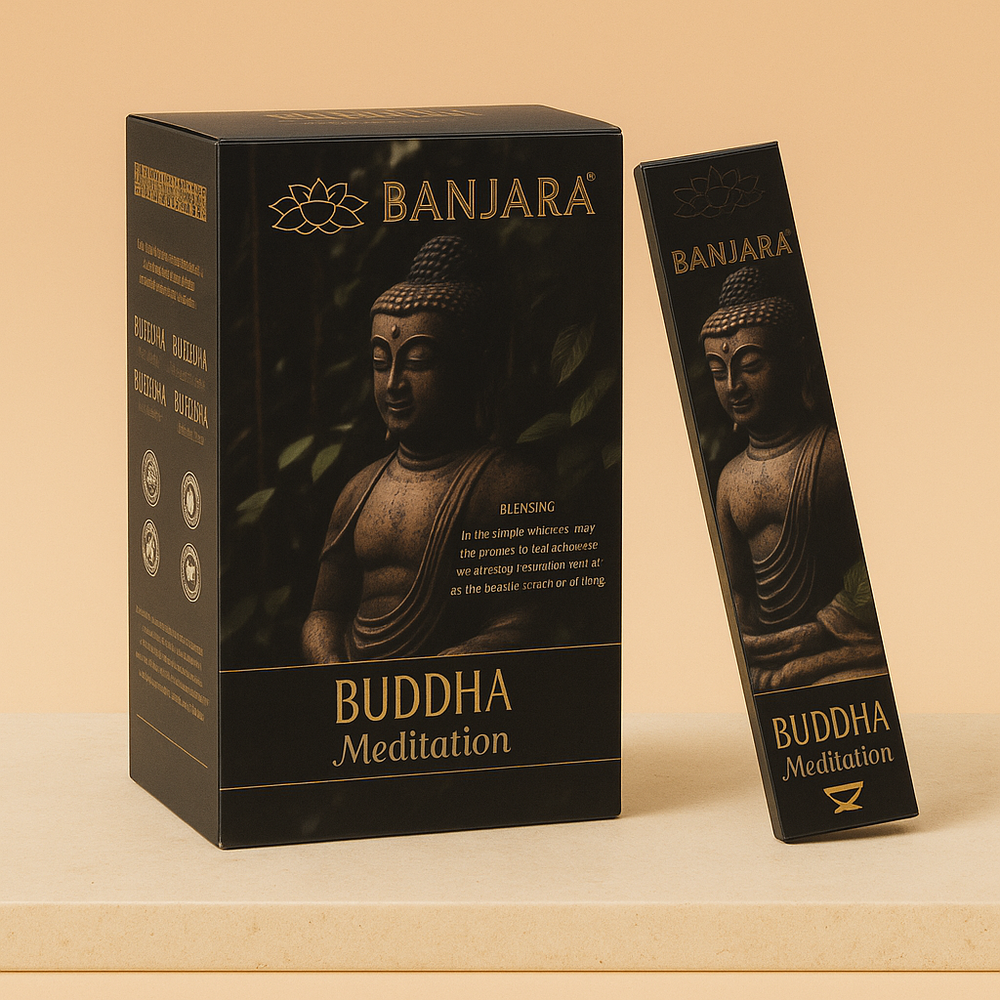 Incienso Buda Banjara Meditación: varilla delgada, color crema, botánico Masala de India - favorece limpieza y concentración