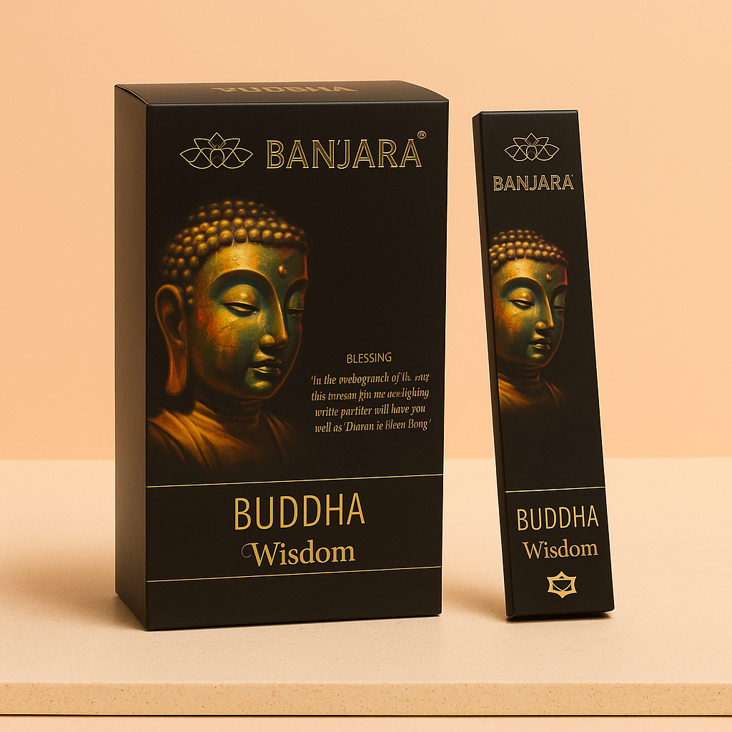 Incienso Buda Banjara Sabiduría, varilla botánica natural Masala de India, artesanal; aroma calmante - claridad mental
