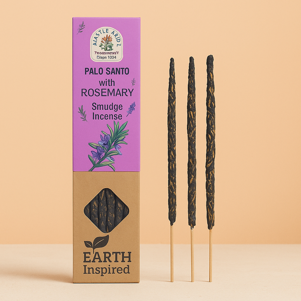 Incienso para fumigación inspirado en la Tierra - Romero, varilla, aroma herbáceo; limpia energías y arraiga el hogar.