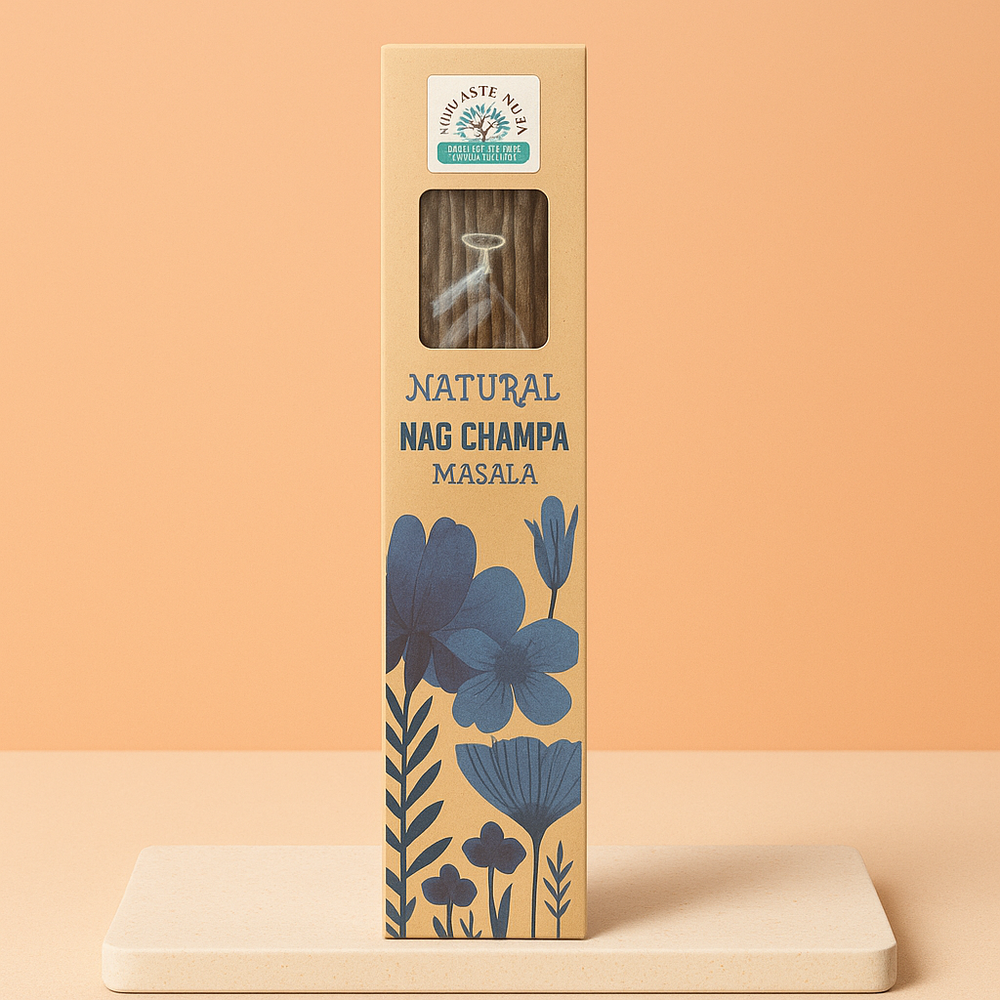 Incienso Nag Champa Masala en varillas, caja de diseño premium; resinas naturales - purifica el aire y favorece la calma