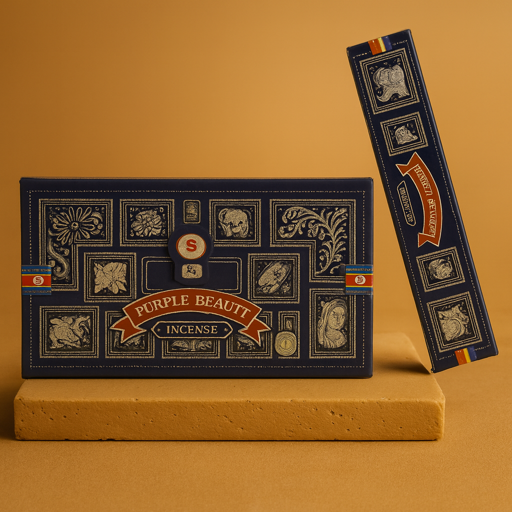 Incienso, Nag Champa, varitas enrolladas a mano, formato 15 g y color púrpura, aroma floral profundo - favorece la meditación