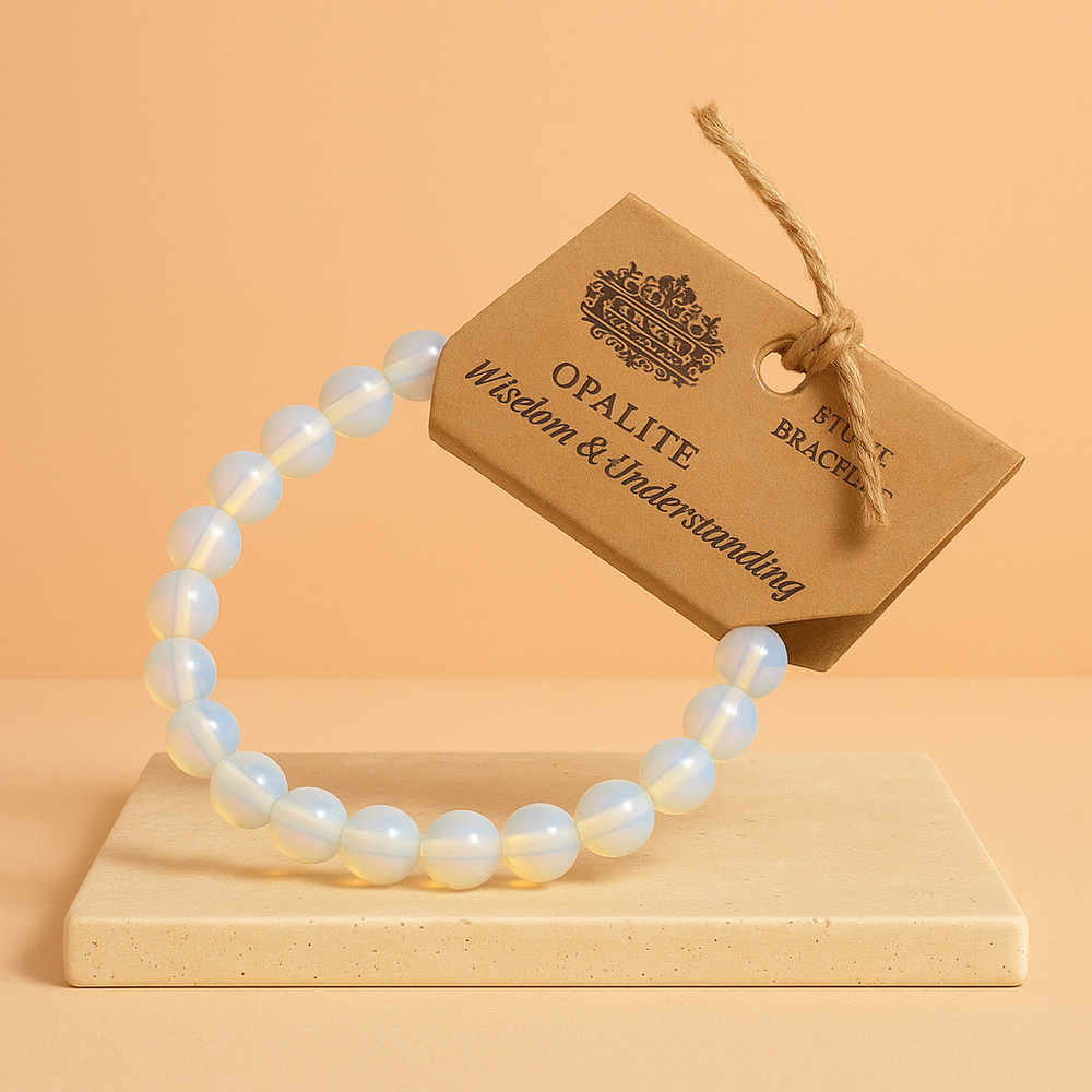 Opalite pulsera elástica de cuentas opalescentes, tonos iridiscentes y brillo suave - equilibrio emocional y claridad