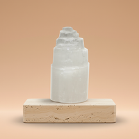 Lámpara de selenita torre 15 cm, pieza natural translúcida en tono blanco, luz suave y purificación - calma y claridad