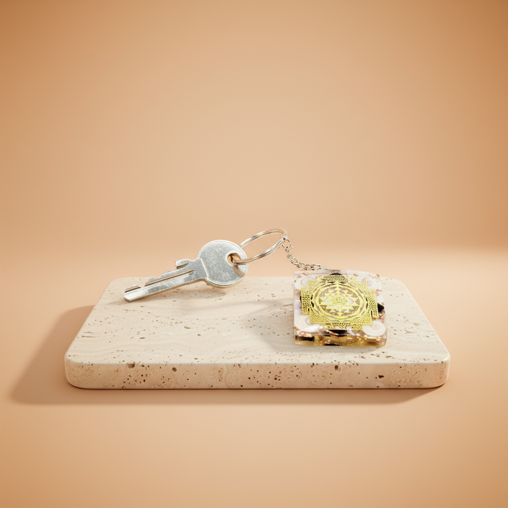 Llavero Orgonite Power - Turmalina Negra; compacto en resina con cristal oscuro - Protección energética y equilibrio