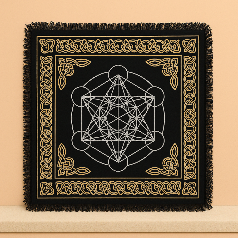 Mantel de altar esotérico con flecos - gráfico de chakras colorido, tela de alta calidad - eleva la vibración espiritual.