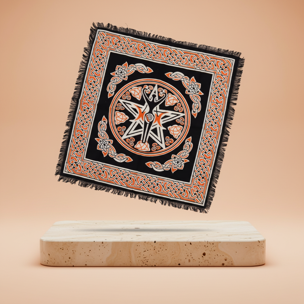 Mantel de altar esotérico 50x50 cm, con flecos, tejido y motivos naturales Madre Tierra - crea un espacio sagrado y armonioso