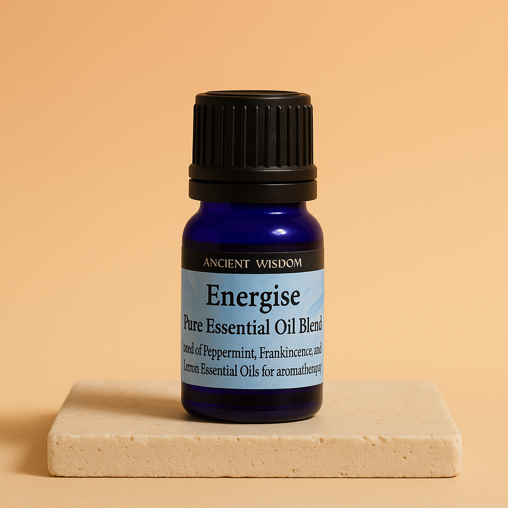 Energise - frasco azul de vidrio 10 ml con mezcla de aceites esenciales (menta, incienso y cítricos) - revitaliza y enfoca