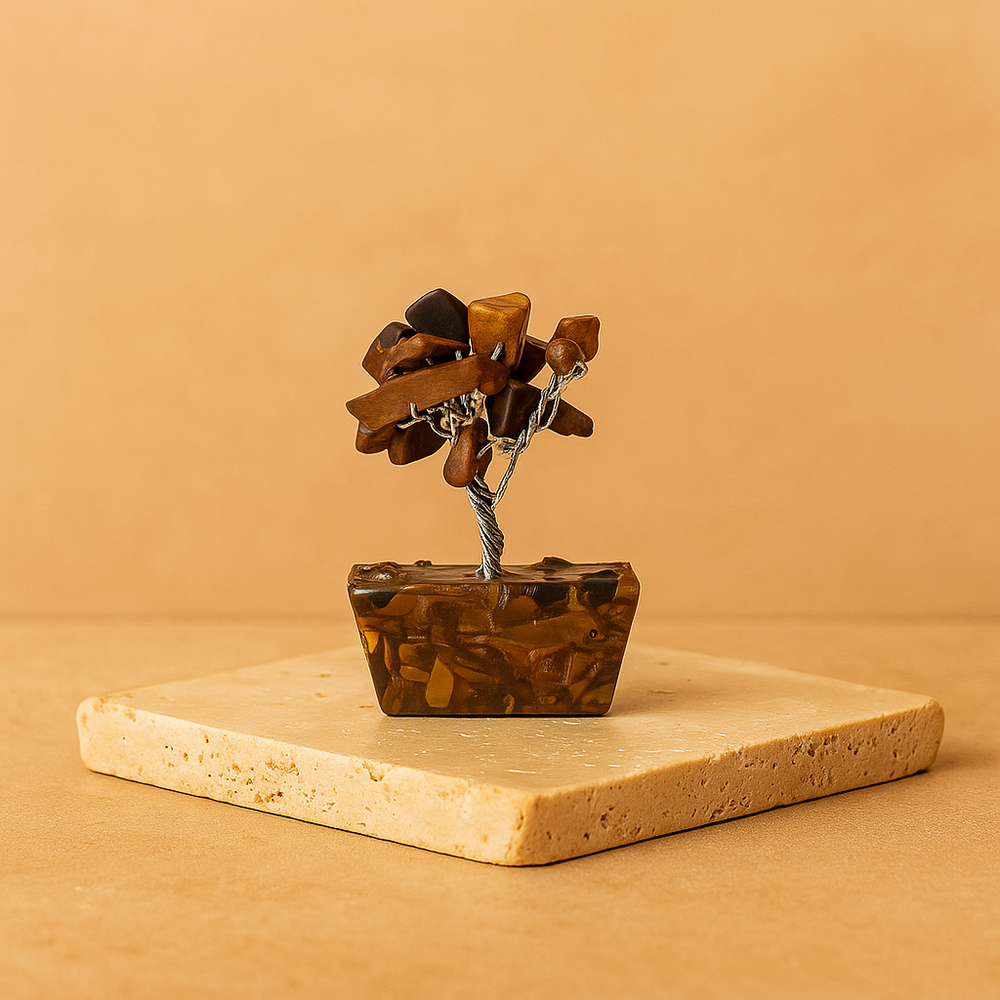 Mini Árbol de Gemas – Ojo de Tigre con Base de Orgonita (15 piedras)