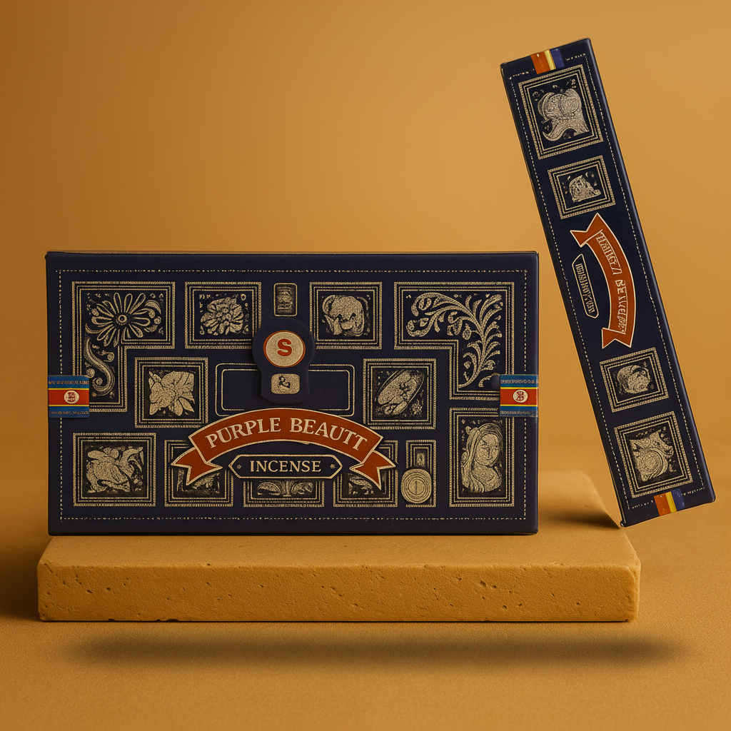 Incienso, Nag Champa, varitas enrolladas a mano, formato 15 g y color púrpura, aroma floral profundo - favorece la meditación