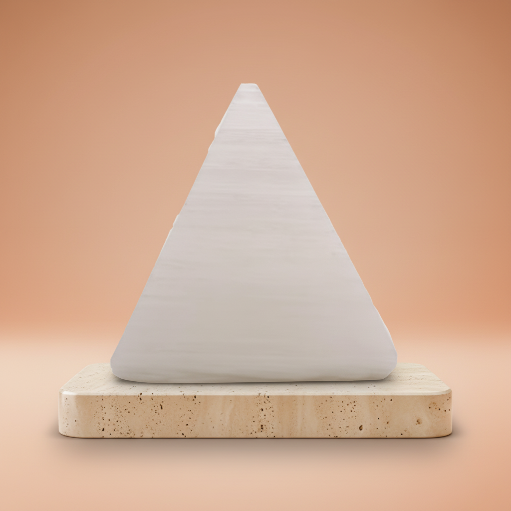 Selenita pirámide de 5 cm, color blanco translúcido y forma piramidal, ideal para purificar - aporta calma y claridad