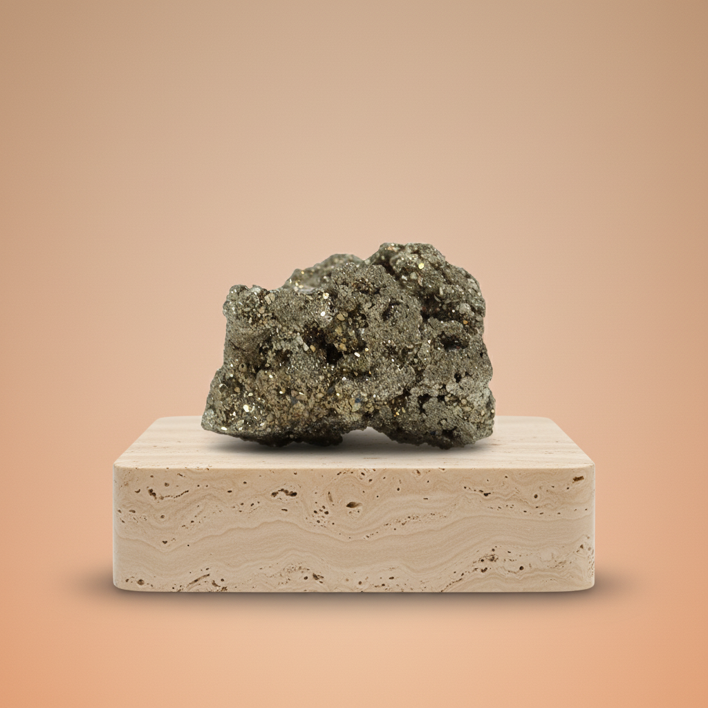 Pirita Peruana - piedra natural en bruto, 55–65 mm, dorado con cristales; atrae abundancia y protección - prosperidad.