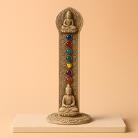 Porta-incienso Buda Torre 7 Chakras, torre de resina con acabado piedra; 16×6×7 cm; orificio superior para varitas; equilibrio