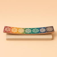 Porta Incienso de Esteatita Siete Chakras, placa de carga 26x5, con grabados de centros que armonizan - equilibrio