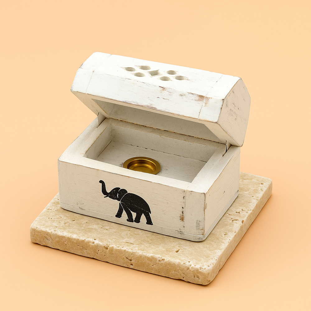 Porta Incienso Acabado en Blanco  - Caja de Conos para el humo de 8 cm