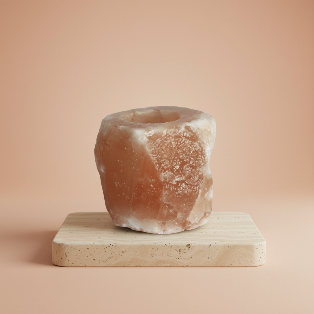 Portavelas de Sal del Himalaya, sal de roca tallada artesanalmente, color ámbar y luz suave - purifica el aire y relaja