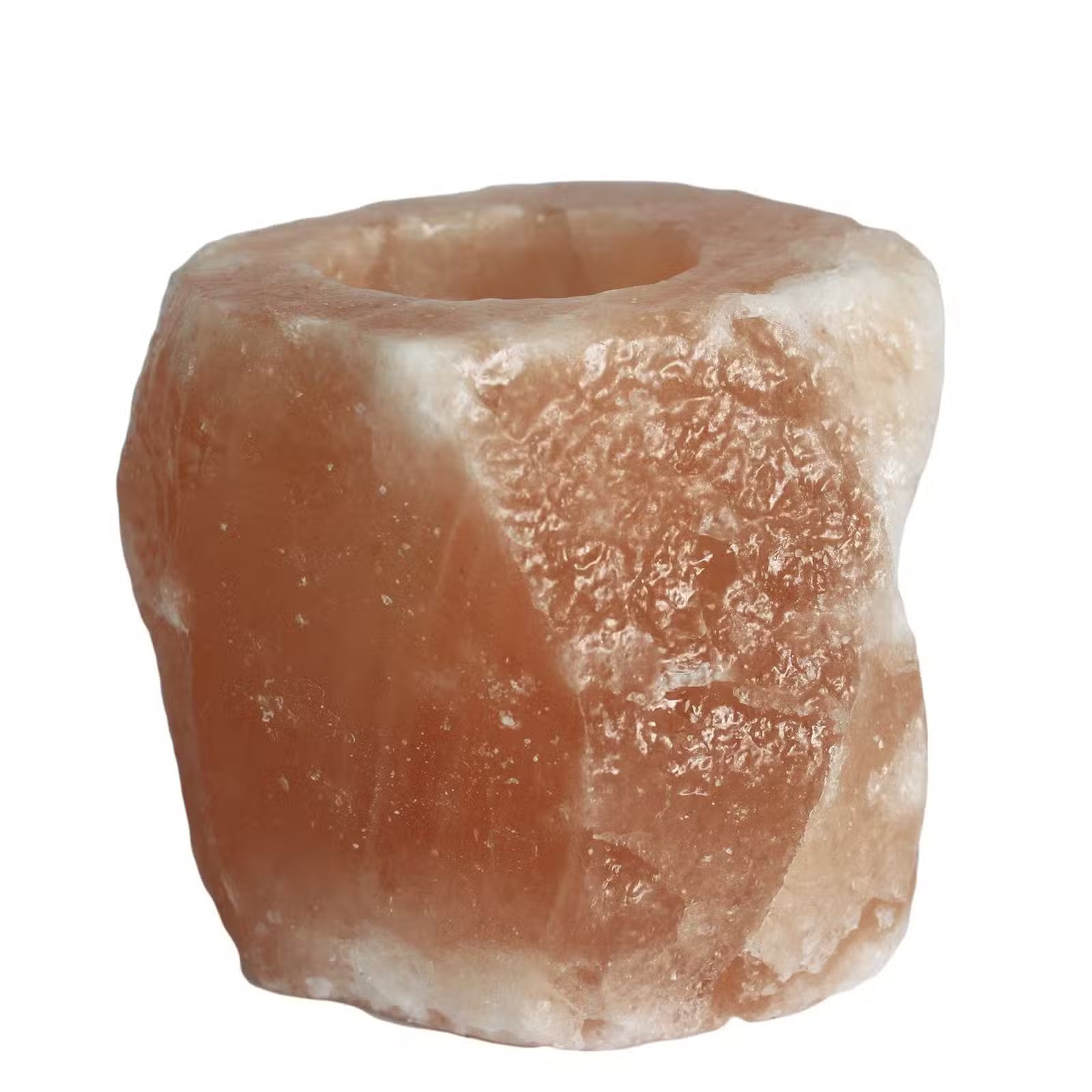Portavelas de Sal del Himalaya, sal de roca tallada artesanalmente, color ámbar y luz suave - purifica el aire y relaja