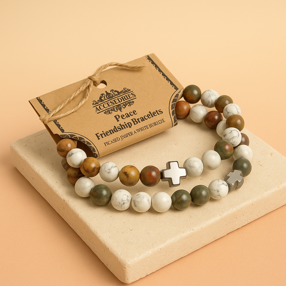 Pulseras con Piedras Preciosas: 2 pulseras elásticas de 8 mm, Amazonita verde y Jaspe Amarillo, para armonía - paz interior